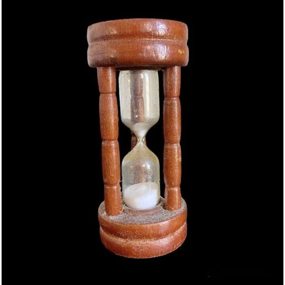 Wooden Nevco Sand Timer Made in Japan White Sand 3 Column Support 1960's Vintage